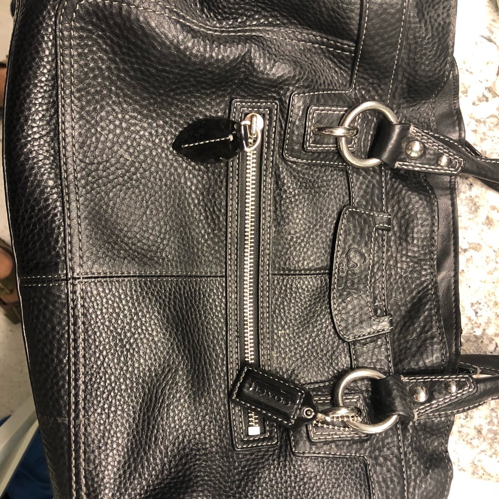 Authentic large black leather Coach handbag - Picture 2 of 6